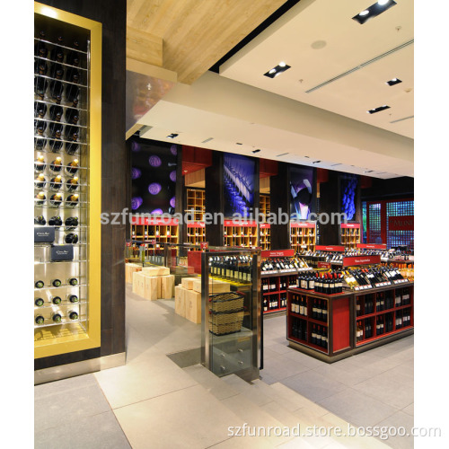 Luxurious red wine display furniture designs wind store wooden retail counter